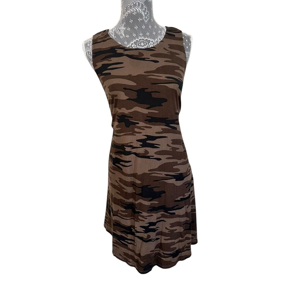 Socialite Sleeveless, knee-length Brown/Black Camouflage Dress, Women's Large - Picture 1 of 7